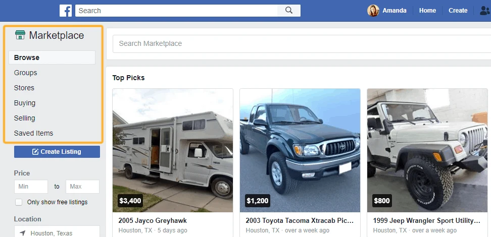 image of marketplace on Facebook to find selling/buying groups