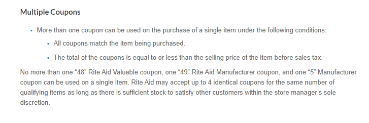 screenshot of RiteAid's extreme couponing policy
