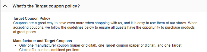 screenshot of Target's extreme couponing policy