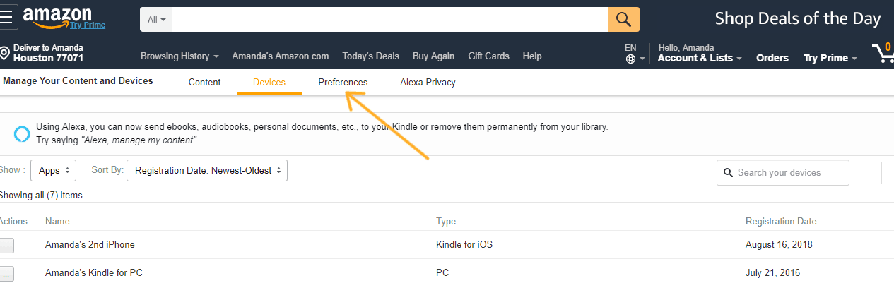 screenshot with arrow pointing to "Preferences"