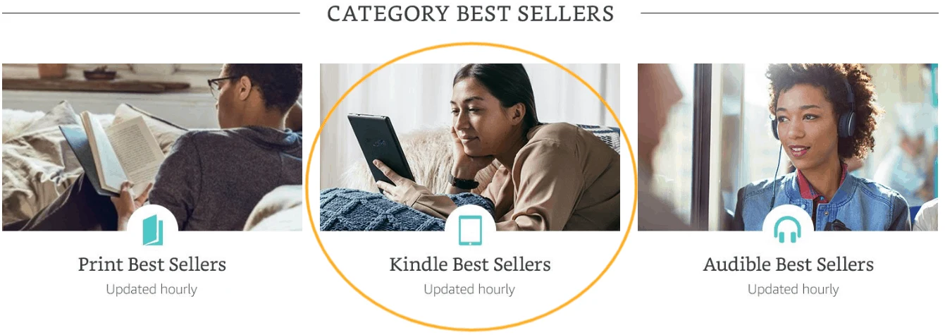 screenshot with circled Kindle Best Sellers Category, updated hourly