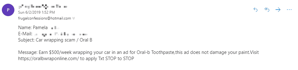 screenshot of oral b text message scam