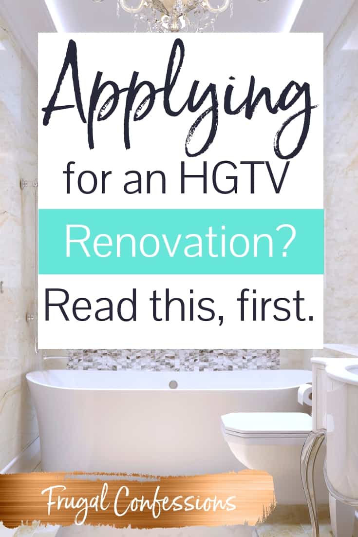 bath tub and european toilet with a mosaic tile background with text overlay "applying for an HGTV Renovation? Read this, first."