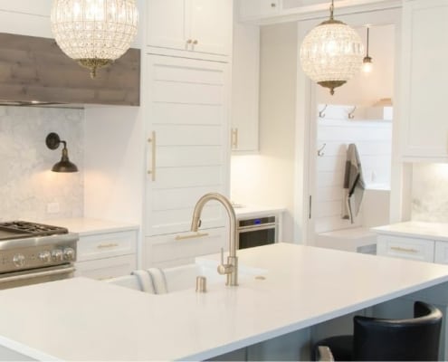 beautifully decluttered kitchen and desktop, white