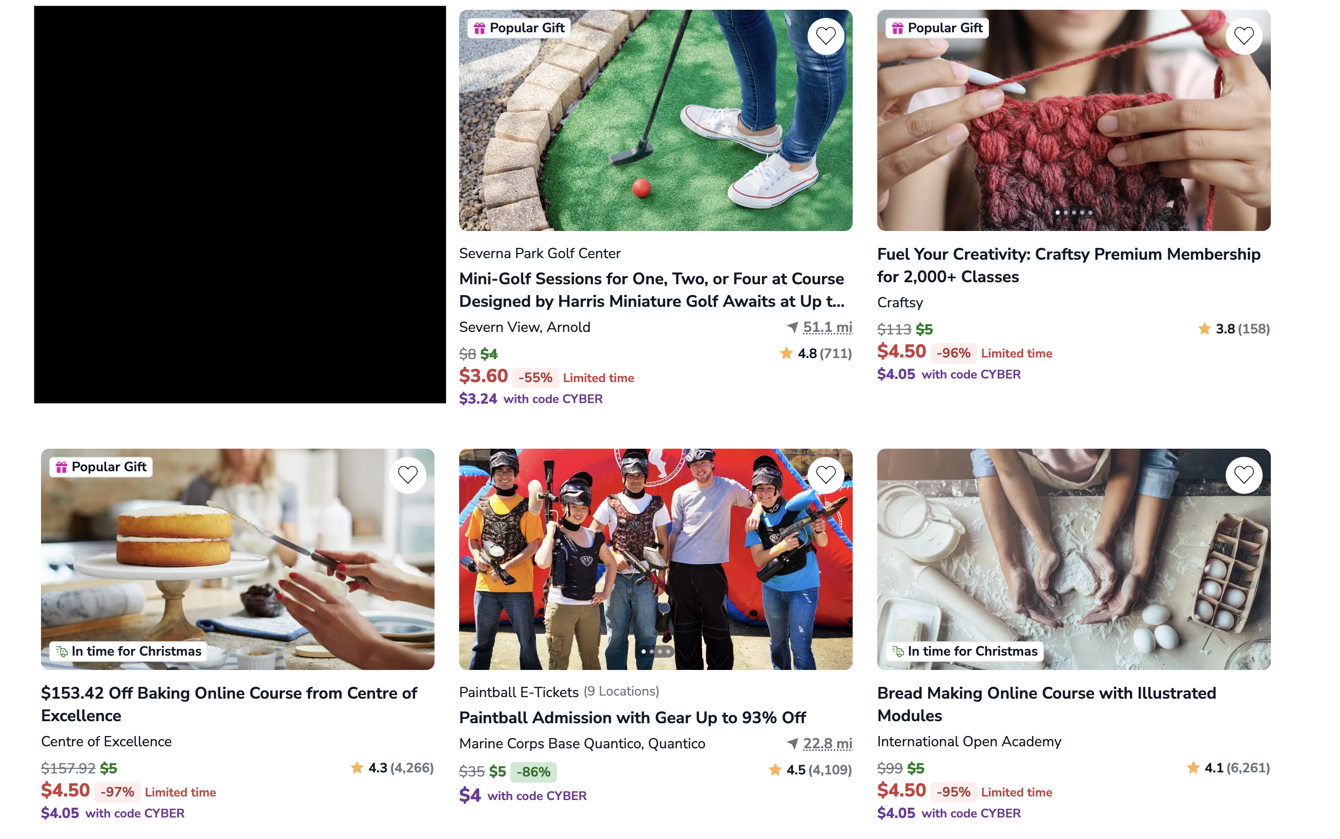 groupon page sorted from low to high prices, started at $3.60