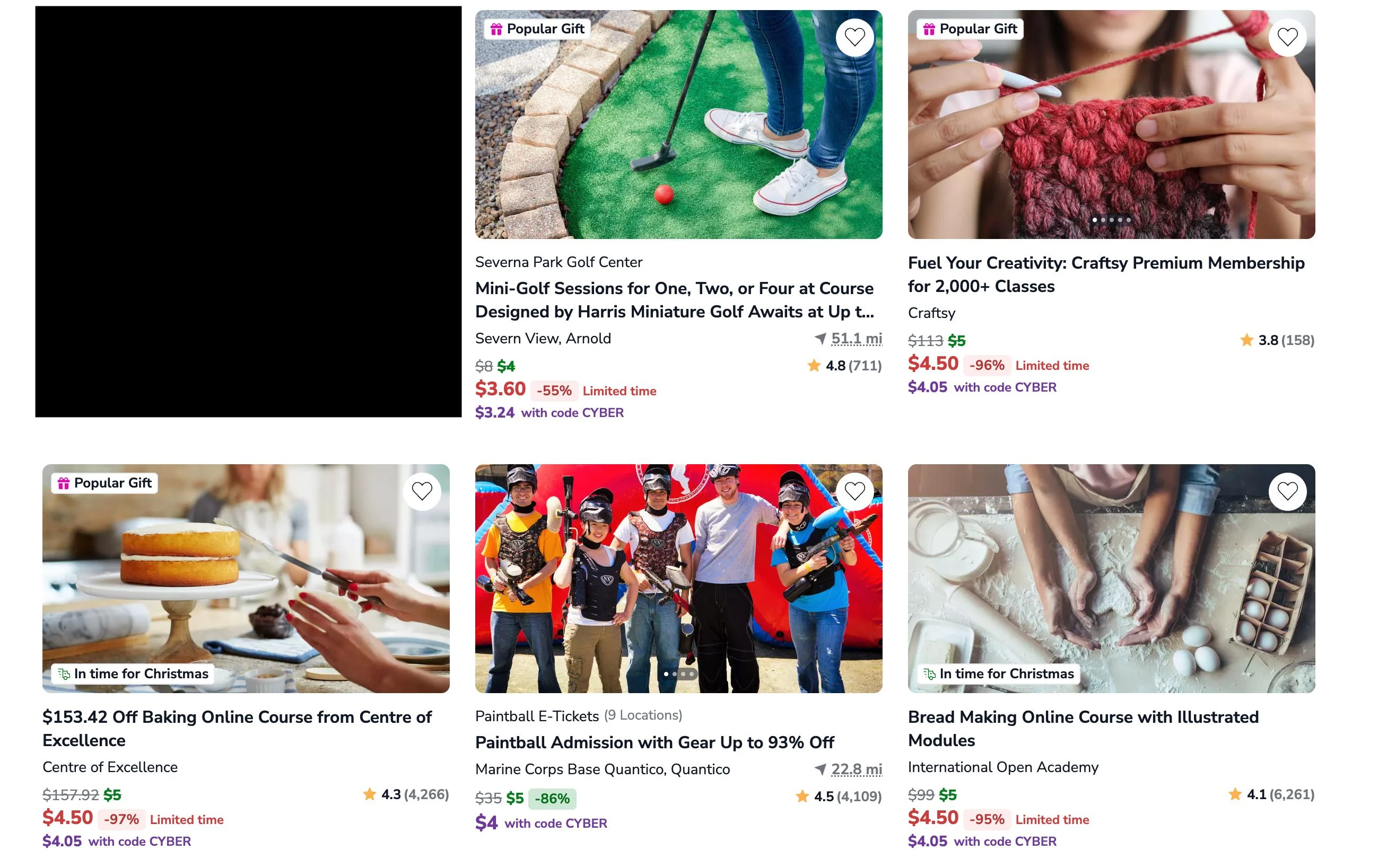 groupon page sorted from low to high prices, started at $3.60