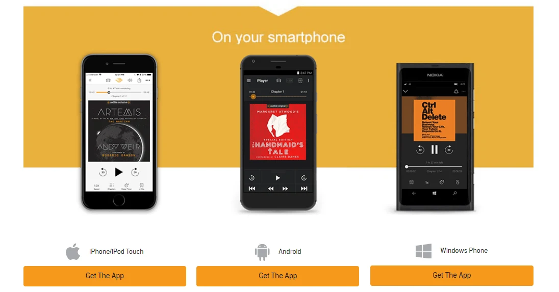 screenshot of options to download free audible app