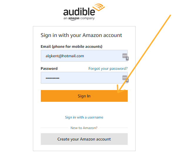 screenshot with arrow pointing to sign in on amazon page