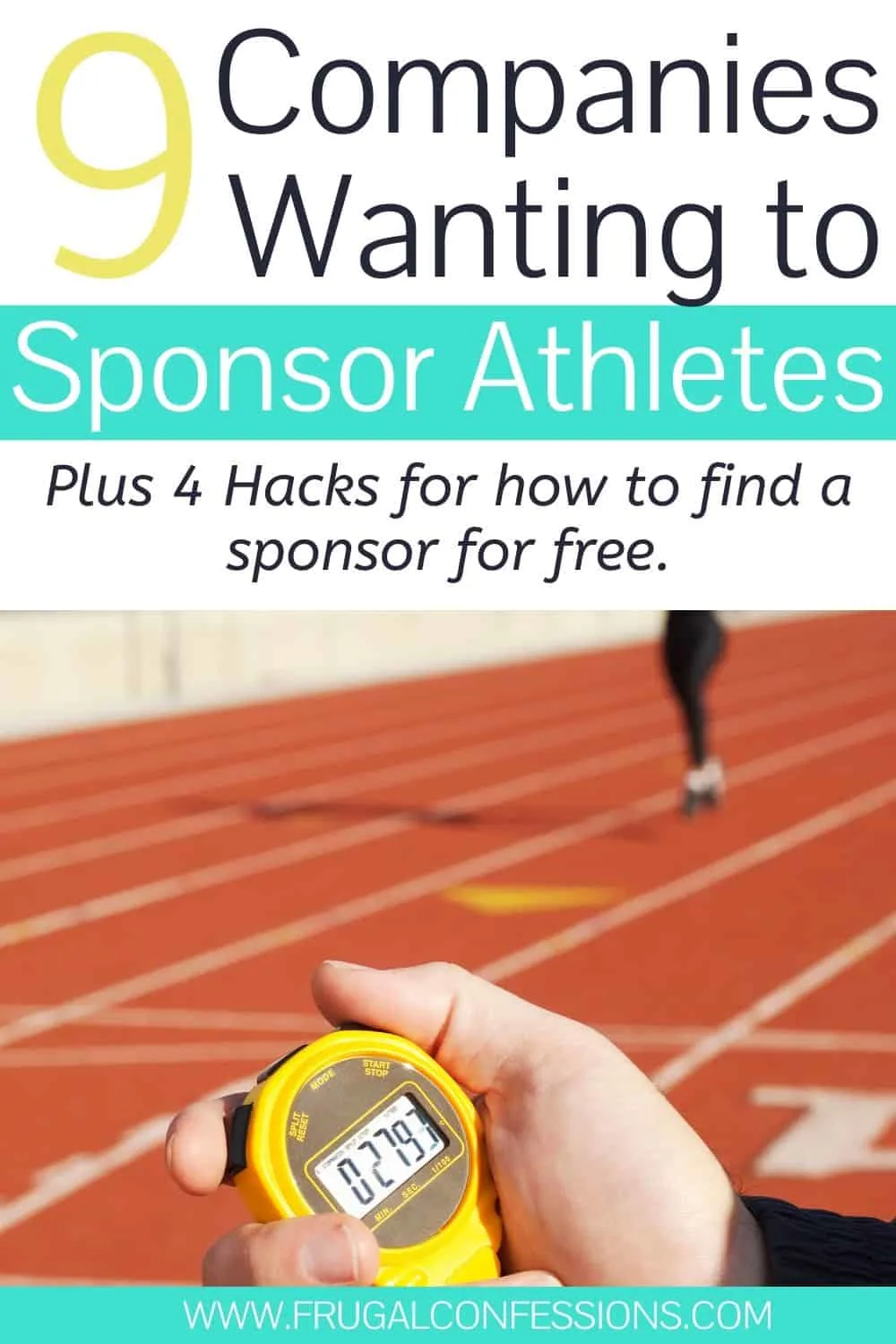 female runner and track coach, text overlay "9 companies wanting to sponsor athletes, plus 4 hacks for how to find a sponsor for free"