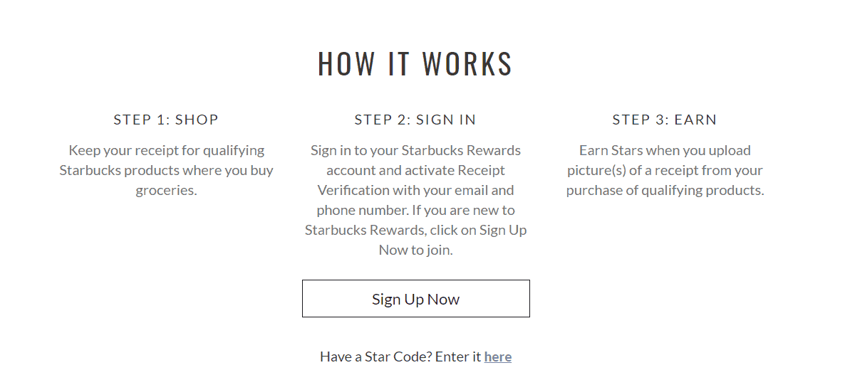 screenshot of new starbucks receipt reward system