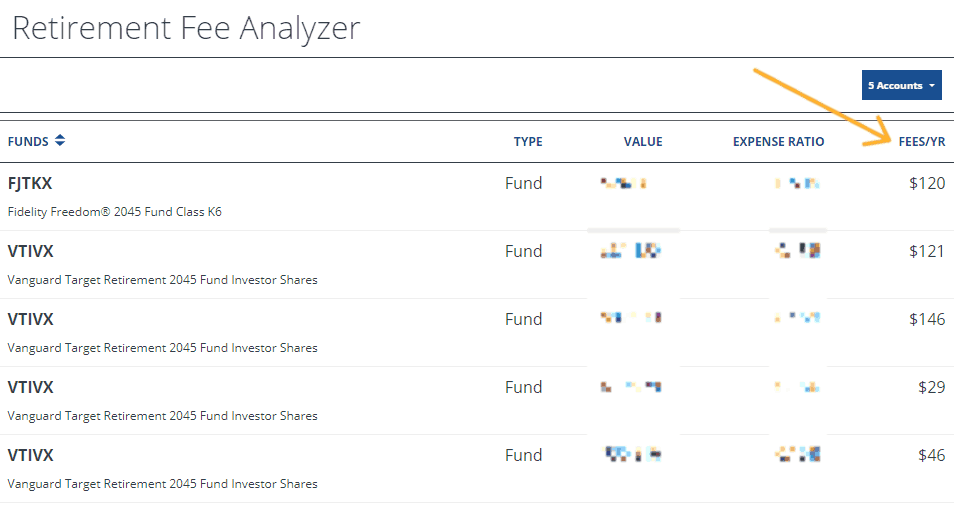 screenshot of investment fees from our free online stock portfolio tracker