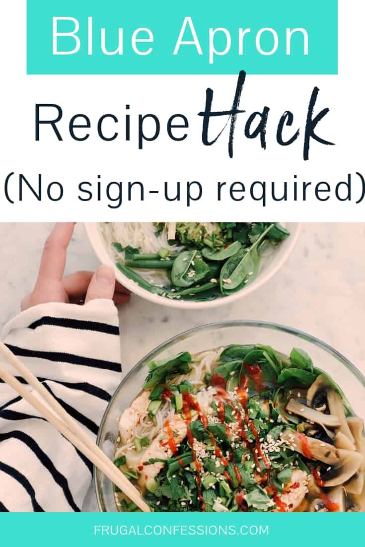 a hand reaching for two buddha bowls with text overlay "blue apron recipe hack (no sign up required)"