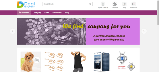 screenshot of dealgogogo homepage