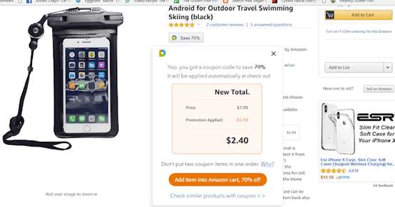 screenshot of android case for outdoor travel swimming total $2.40