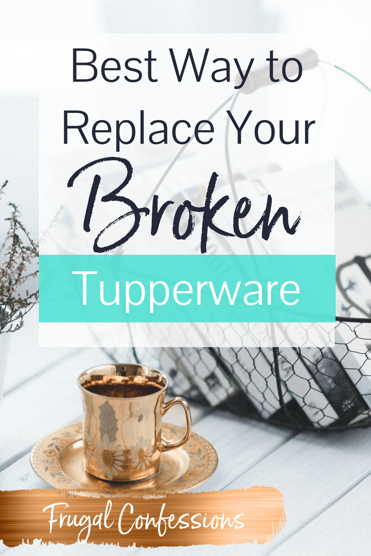 a basket with books, a copper coffee mug on white table with text overlay "best way to replace your broken tupperware"