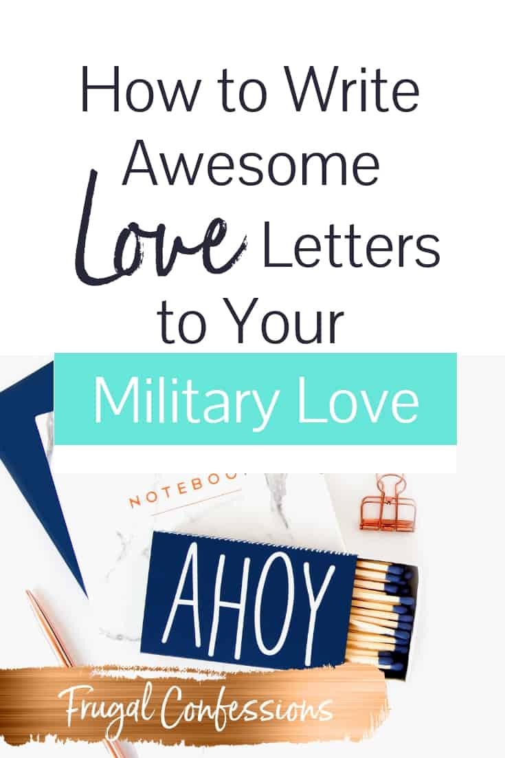 white desk with matchbox that says "ahoy" with text overlay "how to write awesome love letters to your military love"