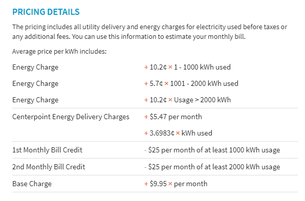 screen shot of graph that shows price per kilowatt broken down by usage tiers