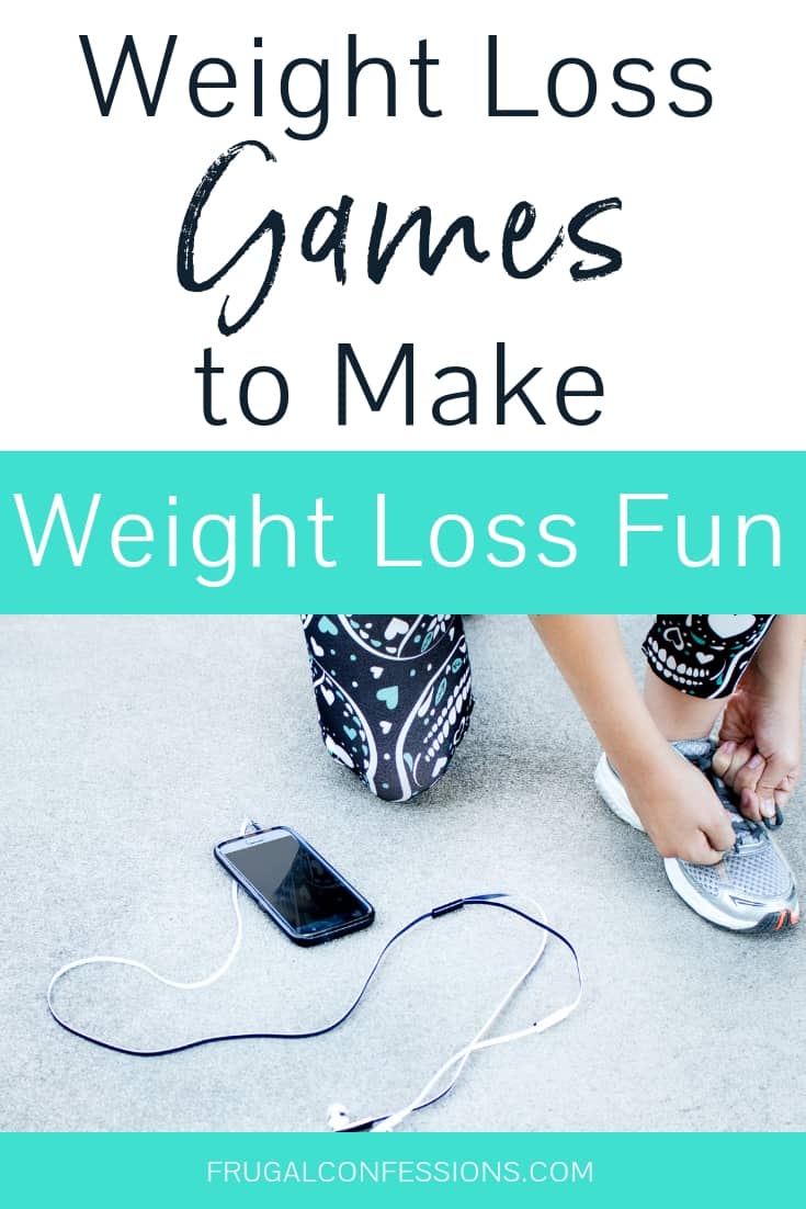 runner with yoga pants crouching down to tie shoes with text overlay "weight loss games to make weight loss fun"