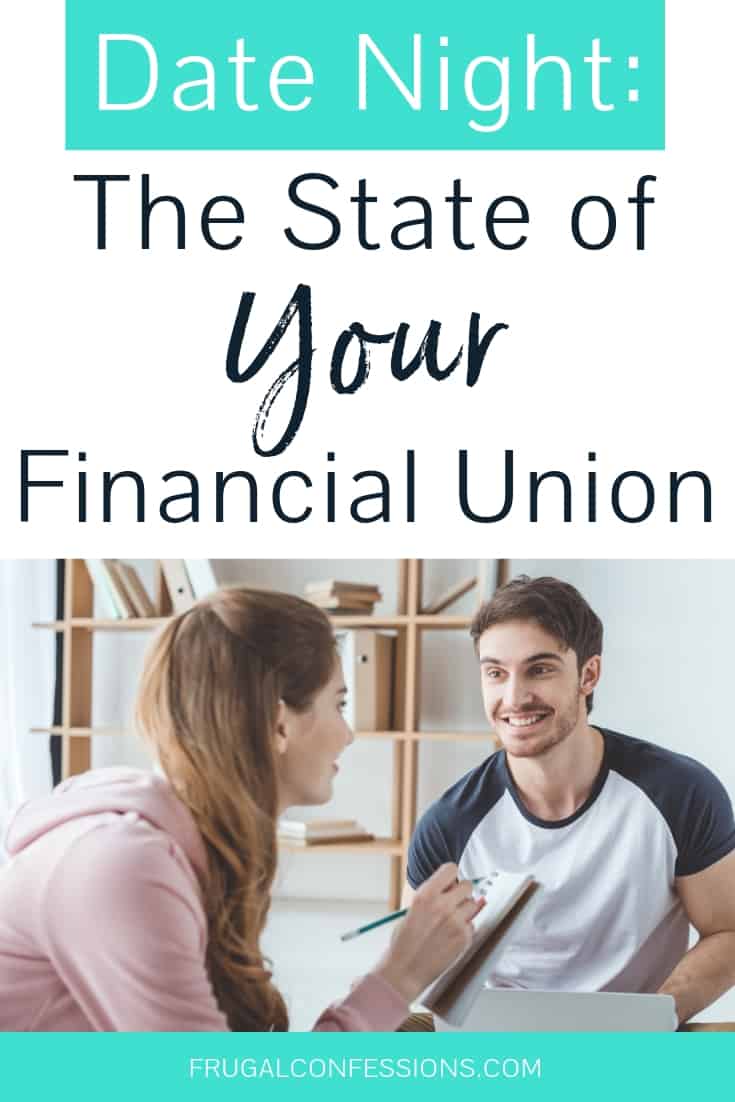 a couple on date night, having fun quizzing each other with text overlay "date night: the state of your financial union"