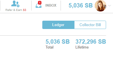 screenshot of swagbucks earnings, lifetime is 372,296 SBs
