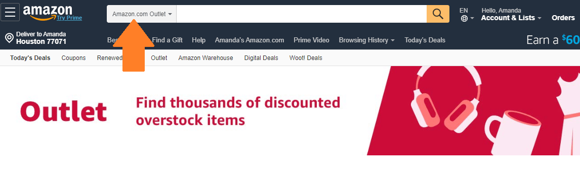 screenshot of Amazon.com outlet page