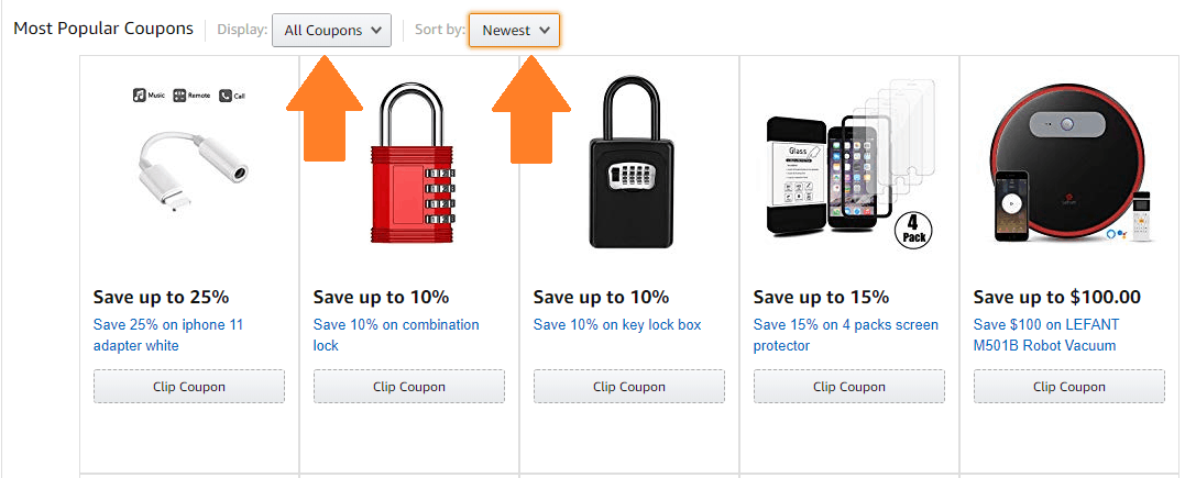 screenshot of Amazon's coupon page