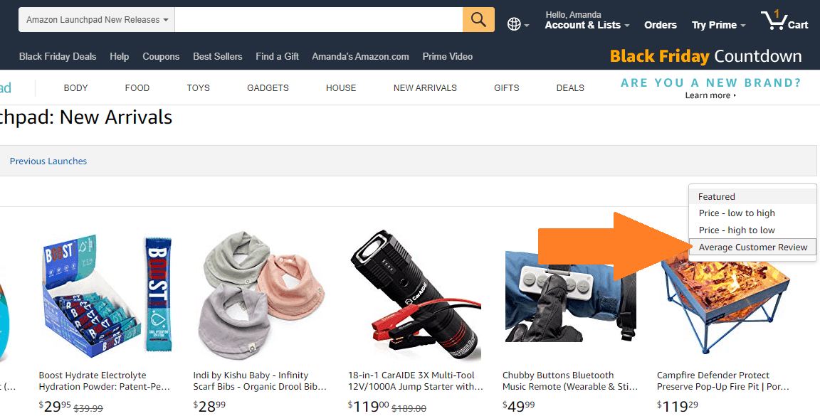 screenshot of Amazon launchpad for possible test products for amazon