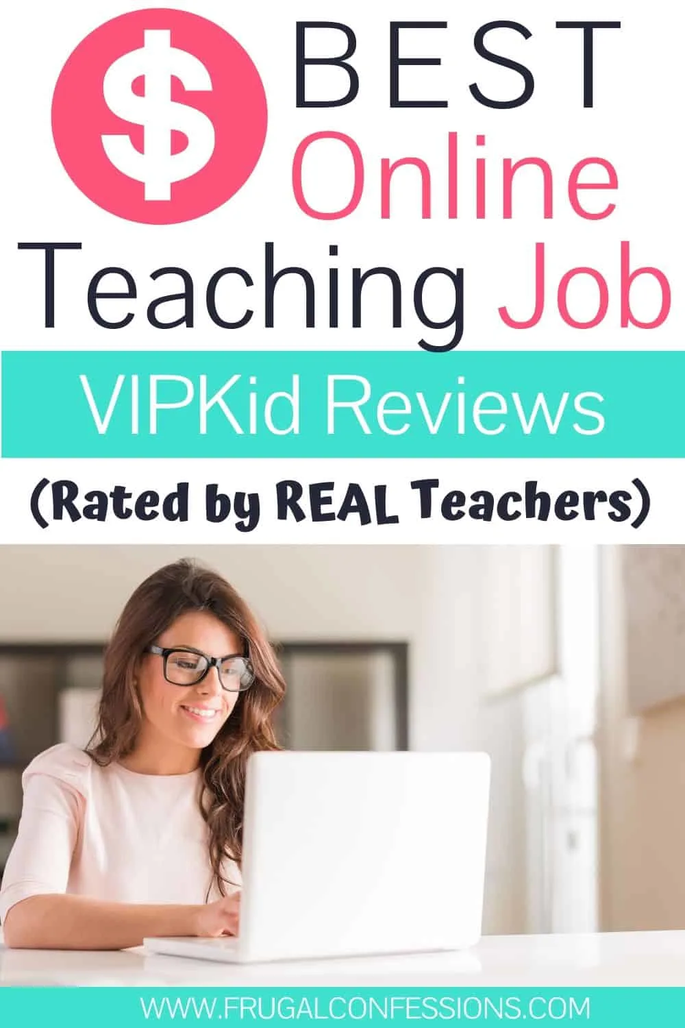 woman teacher with glasses teaching on laptop, text overlay