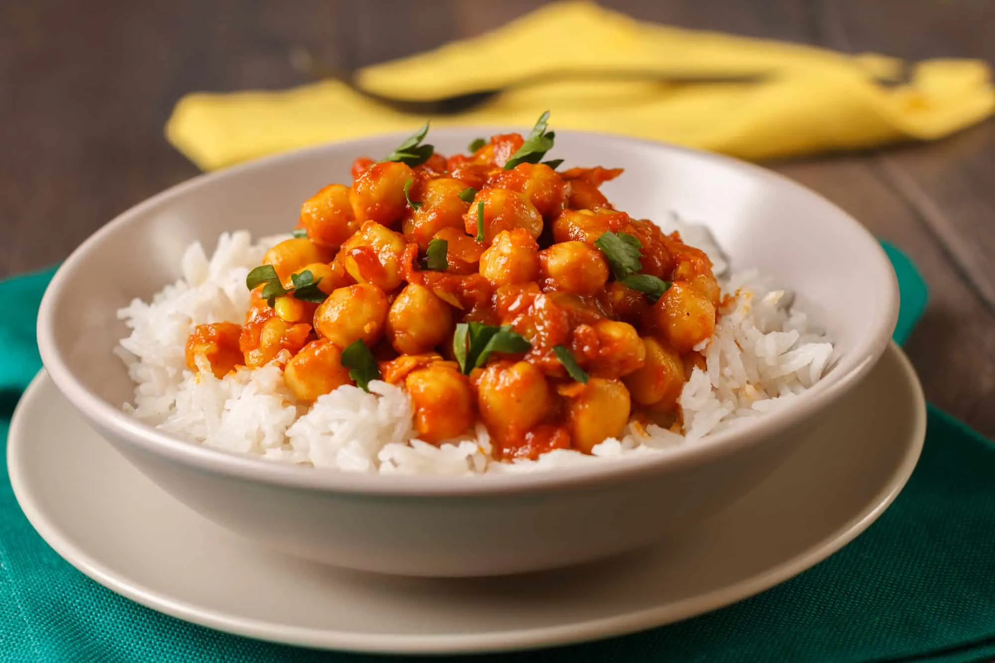 screenshot of non perishable dinner recipes - chickpea curry on rice