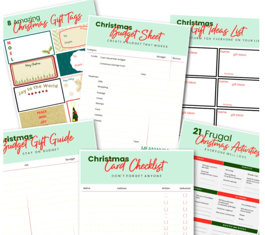 screenshot of Christmas planner set from Meanwhile at Naptime