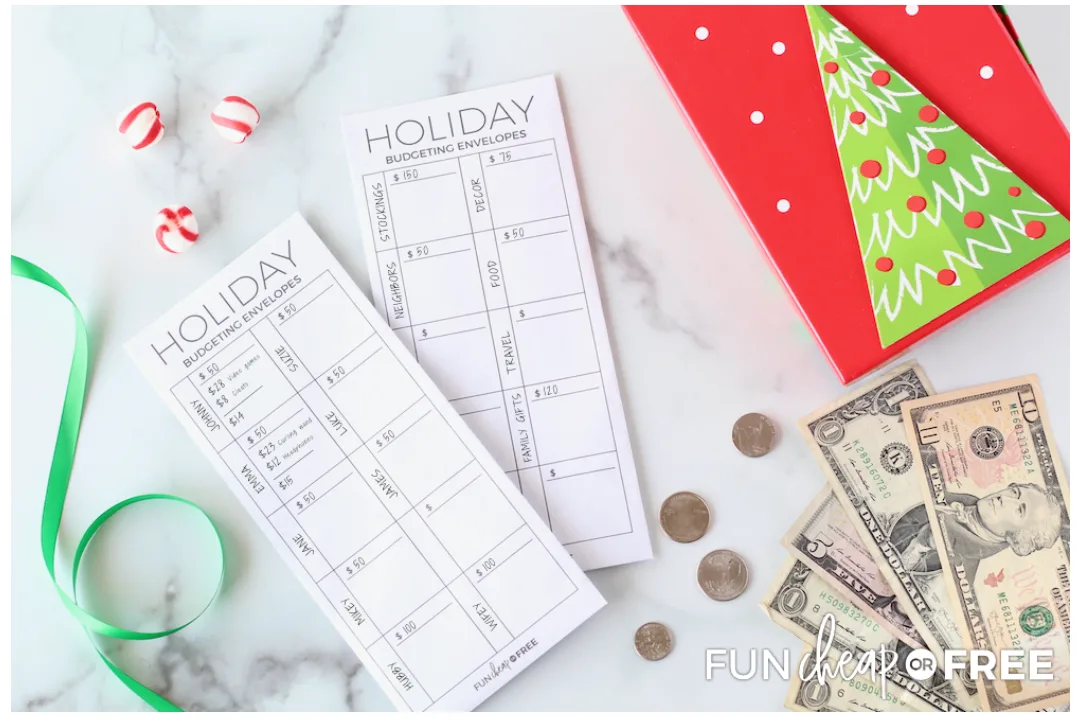 screenshot of holiday budgeting cash envelope printables from fun cheap or free