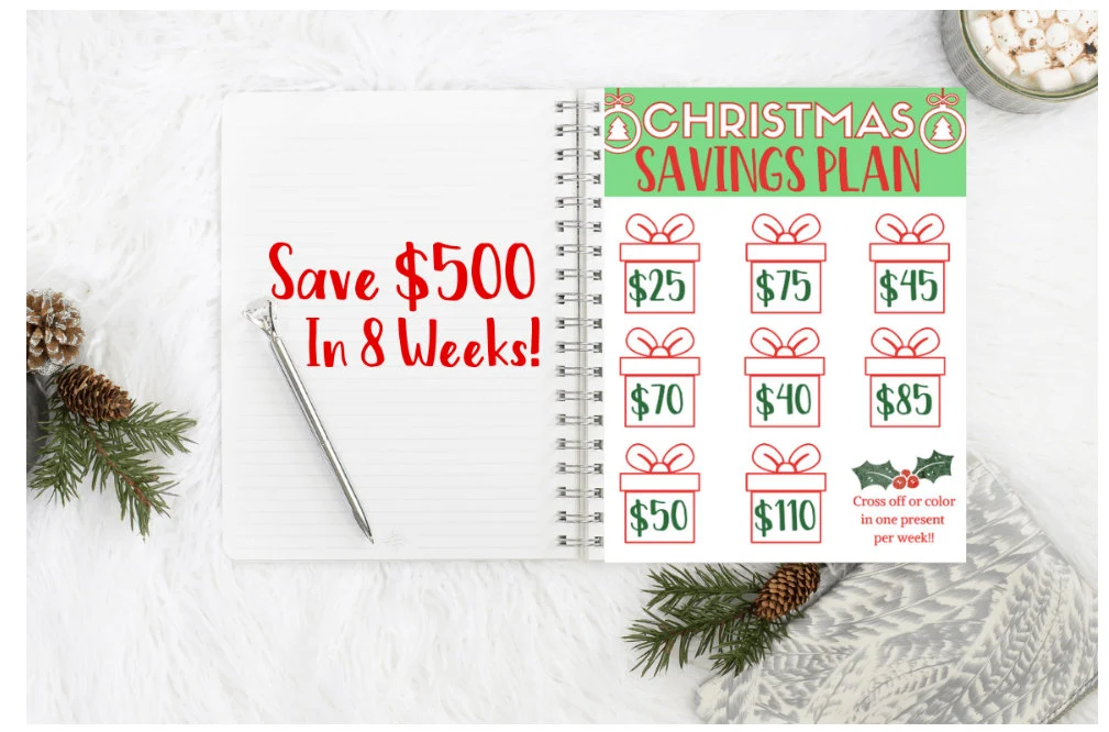 screenshot of 8 week Christmas savings plan printable