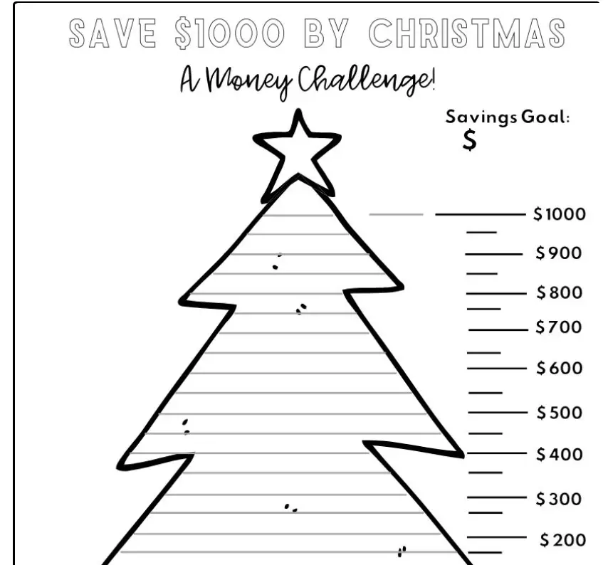 screenshot of 20 week Christmas savings plan