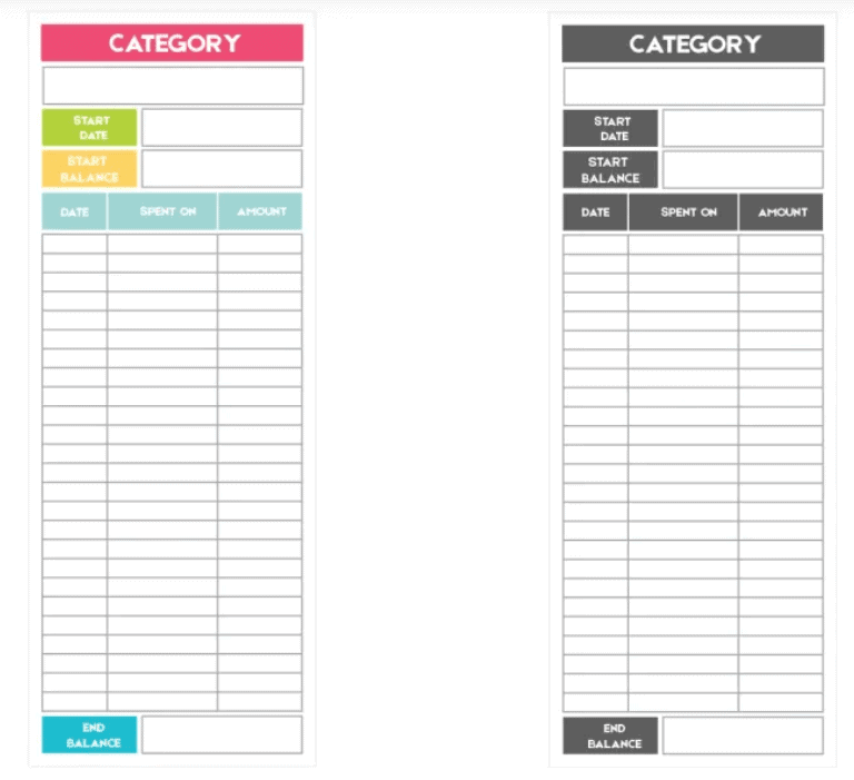 two different vertical spending trackers the size of envelopes