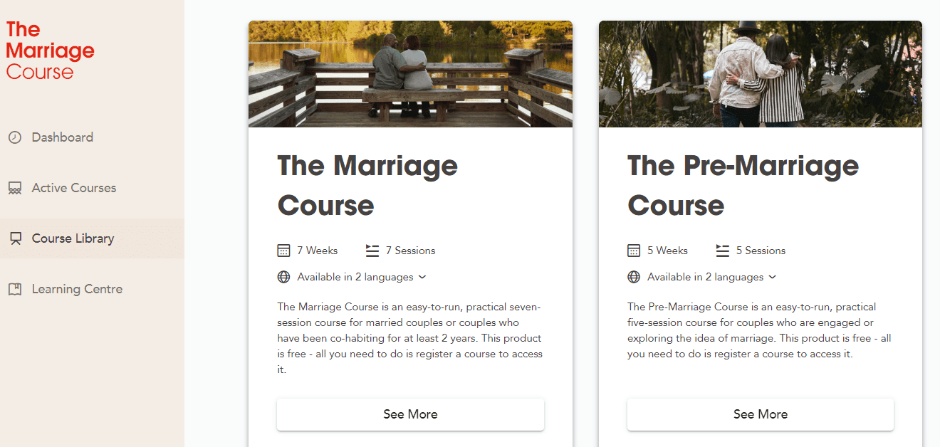 screenshot of The Marriage Course, a free marriage course online