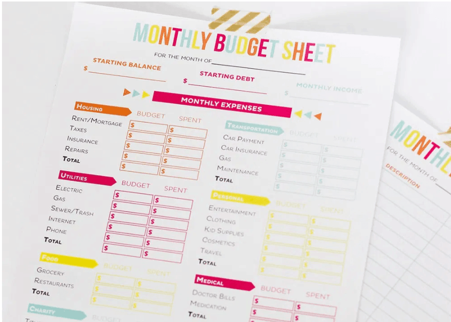 screenshot of printable crush's budget sheets - so cute