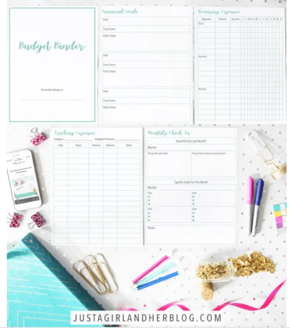 screenshot of just a girl and her blog's cute budget planner