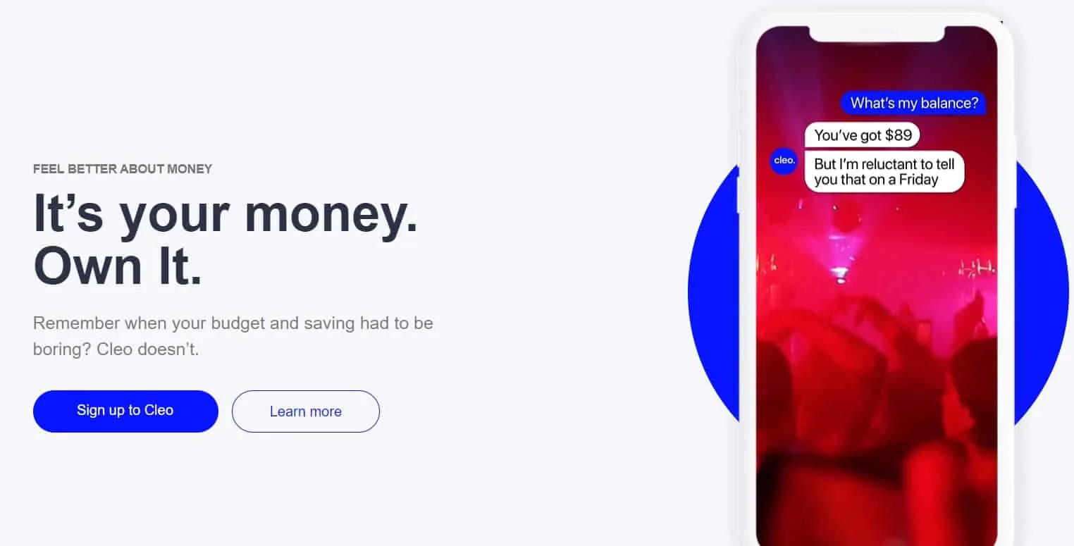 screenshot of cleo app that yells at you for spending money