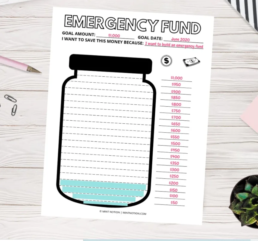 screenshot of mason jar blank emergency fund tracker