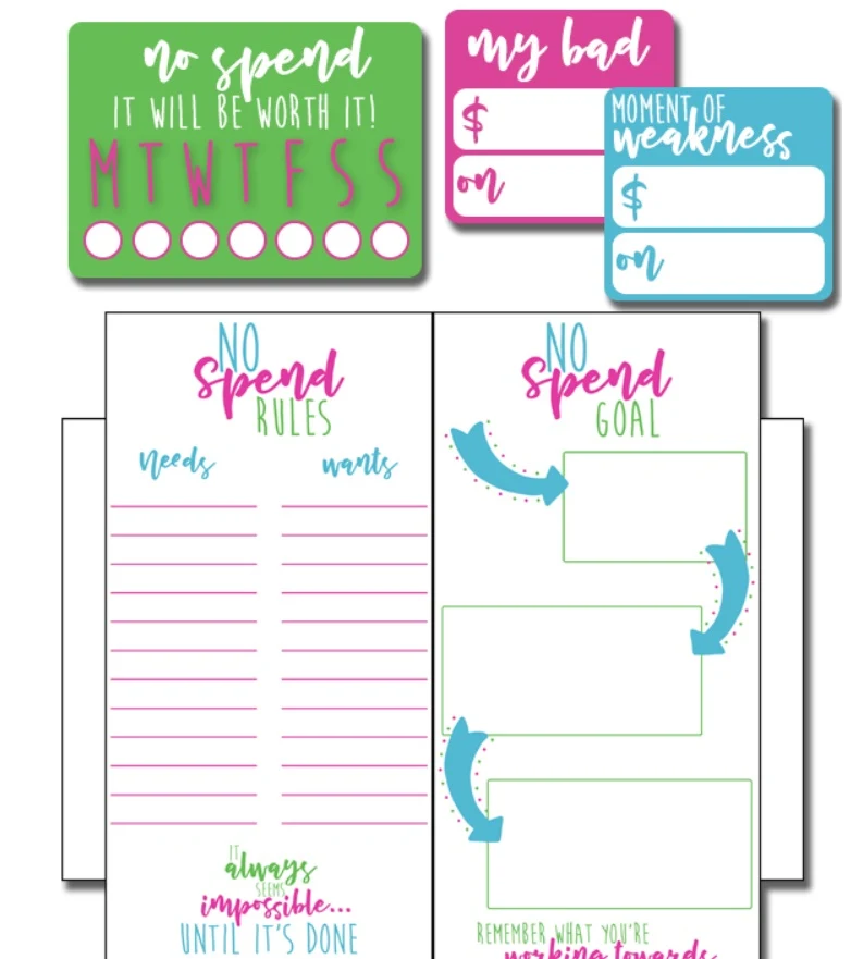 screenshot of momenvy's free no spend challenge printables