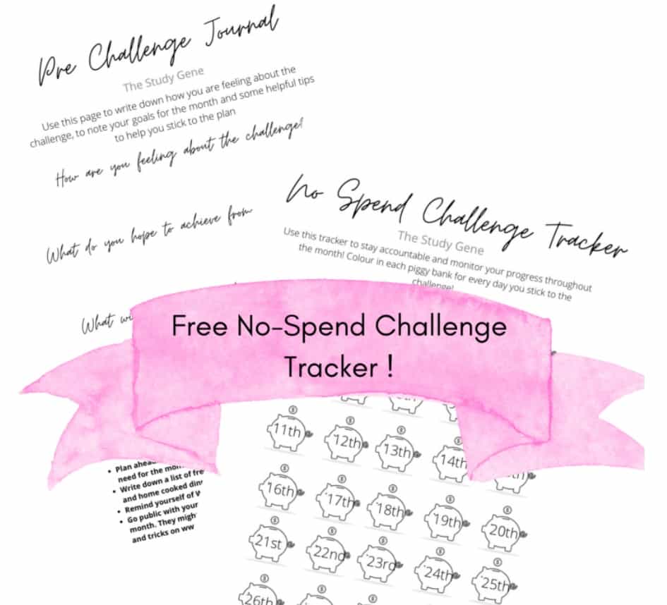 screenshot of thestudygene's free no spend tracker printable