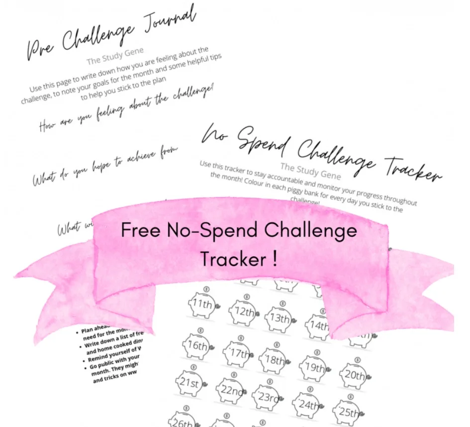 screenshot of thestudygene's free no spend tracker printable