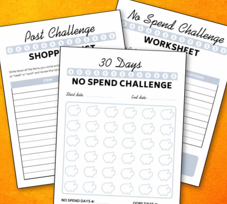 screenshot of savorandsavvy's free no spend challenge tracker printables