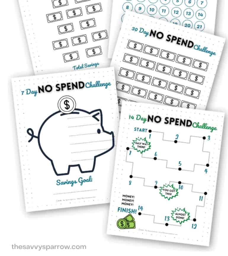 screenshot of thesavvysparrow.com free no spend tracker printables