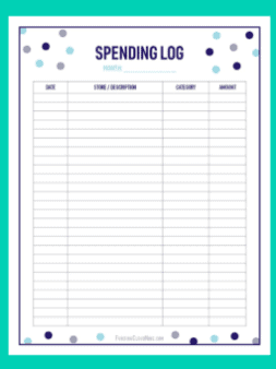 simple spending log for a month, with blue and navy blue dots