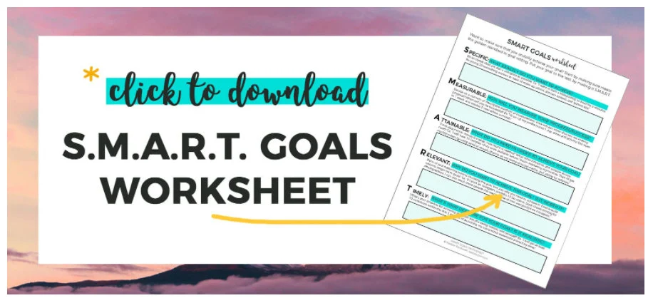 smart goal financial worksheet with an area to fill in for each S.M.A.R.T. section