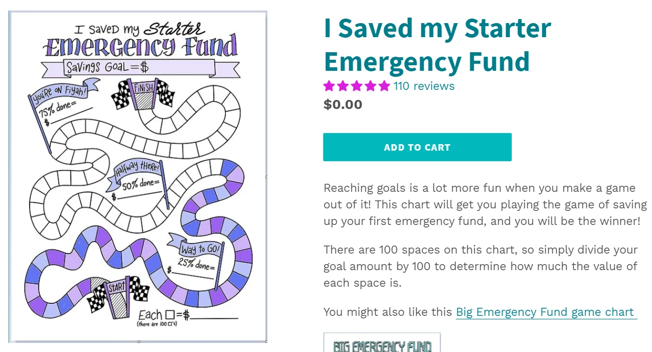 gameboard in purple and blue for starter emergency fund how to manage money worksheet