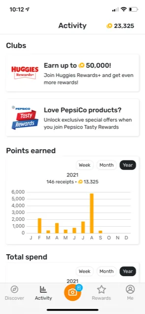 screenshot of fetch app showing 23,325 points