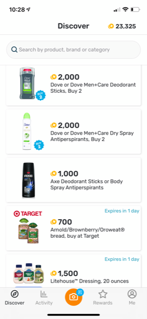 Fetch bonus examples, including 2,000 points for Dove deodorant, and 700 points for Arnold bread at Target