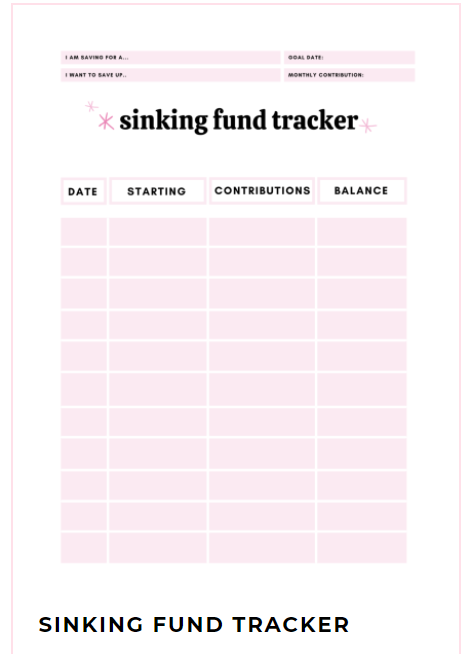pink sinking fund tracker table